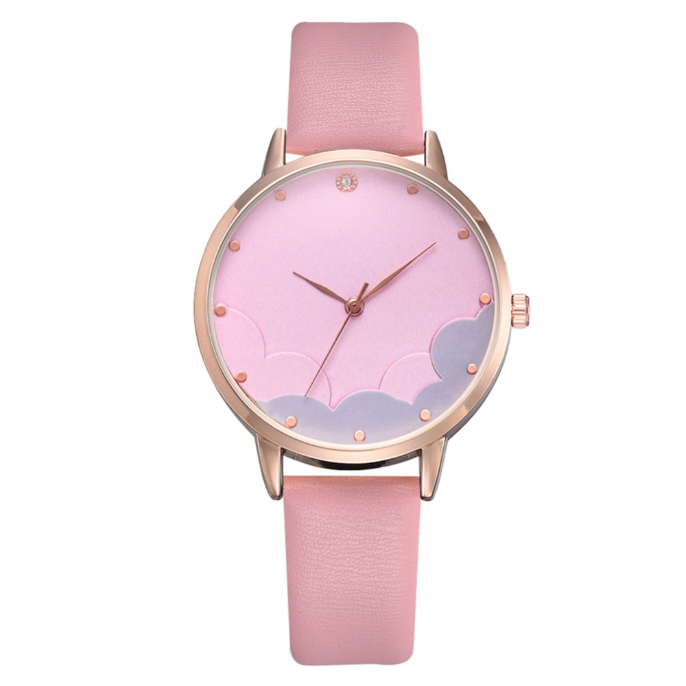 Leisure Fashion Ladies Simple Rhinestone Studded Alloy Dial Quartz Wrist Watch (Pink)