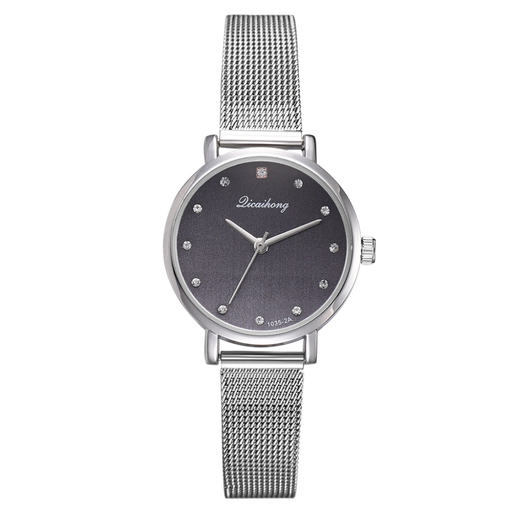 Simple Fashionable Women Alloy Mesh Belt Round Dial Quartz Wristwatch Watch(Black)