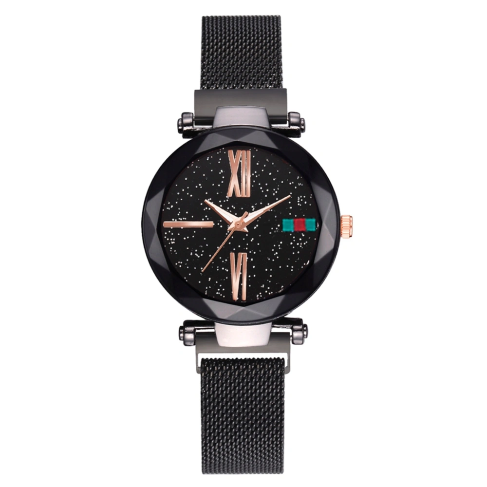 Stylish Men Colorful Star Flash Round Dial Mesh Strap Quartz Wristwatch(Black)