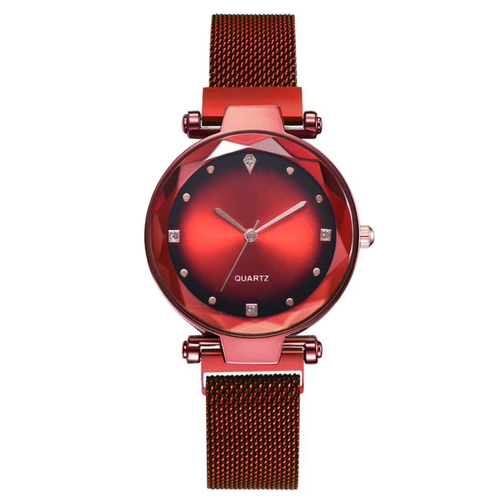 Men Women Star Sky Quartz Watch Fashion Mesh Strap Wristwatch (Red)