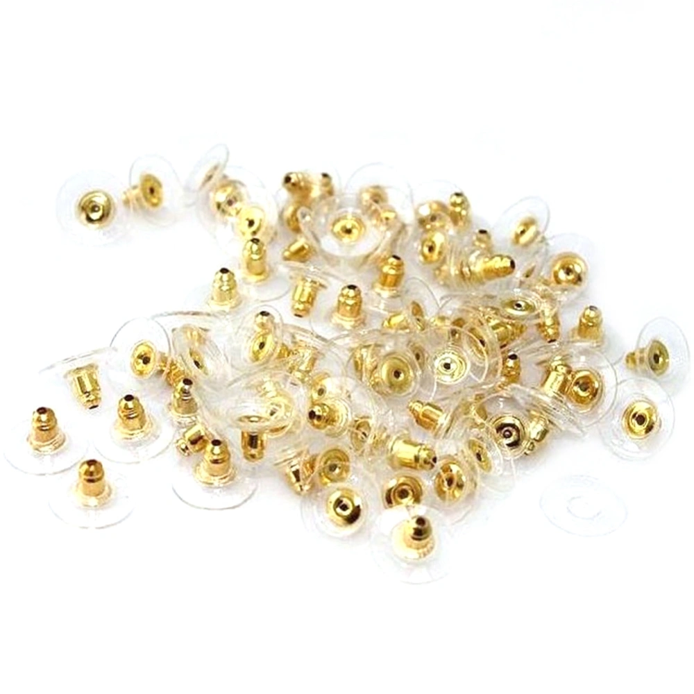 Alloy Soft Clear Earrings Safety Backs Stoppers Plugs Jewelry Findings Ear Post Nuts (Gold)