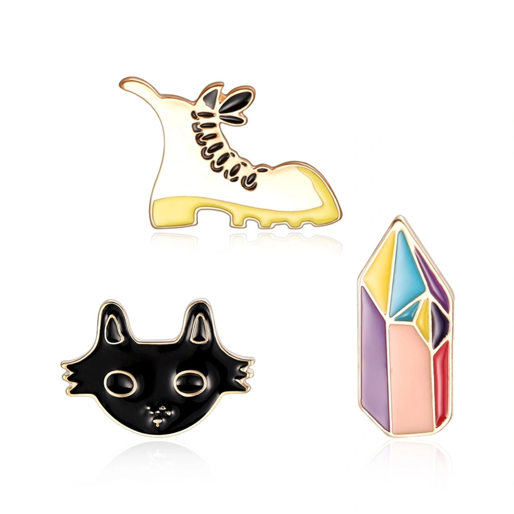 3PCS Lovely Funny Cartoon Small Brooch Set Zinc Alloy Clothes Bag Lapel Pin