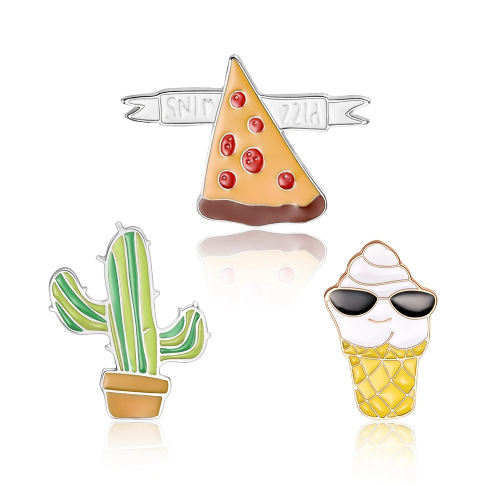 3PCS Lovely Funny Food Plant Cartoon Small Brooch Set Zinc Alloy Clothes Bag Lapel Pin