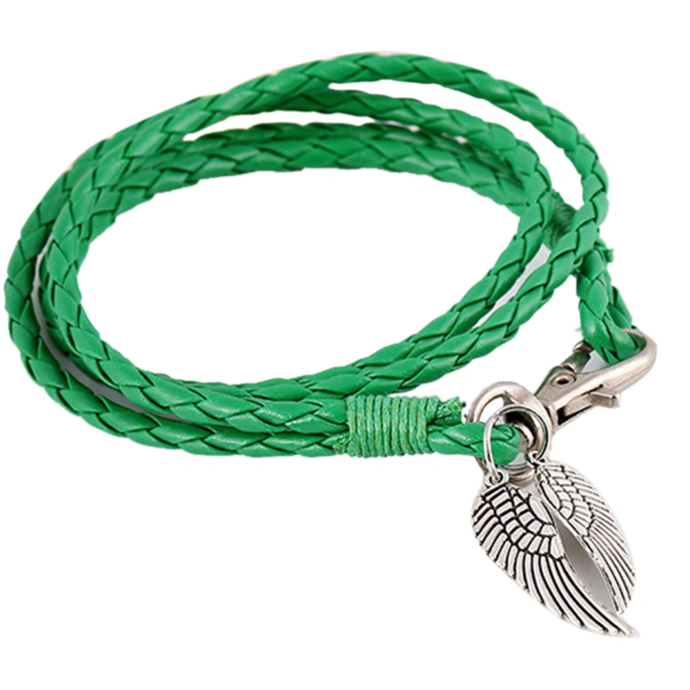 National Style Woven Vintage Alloy Wing Pendant Multilayers Bracelet Jewelry (Green)