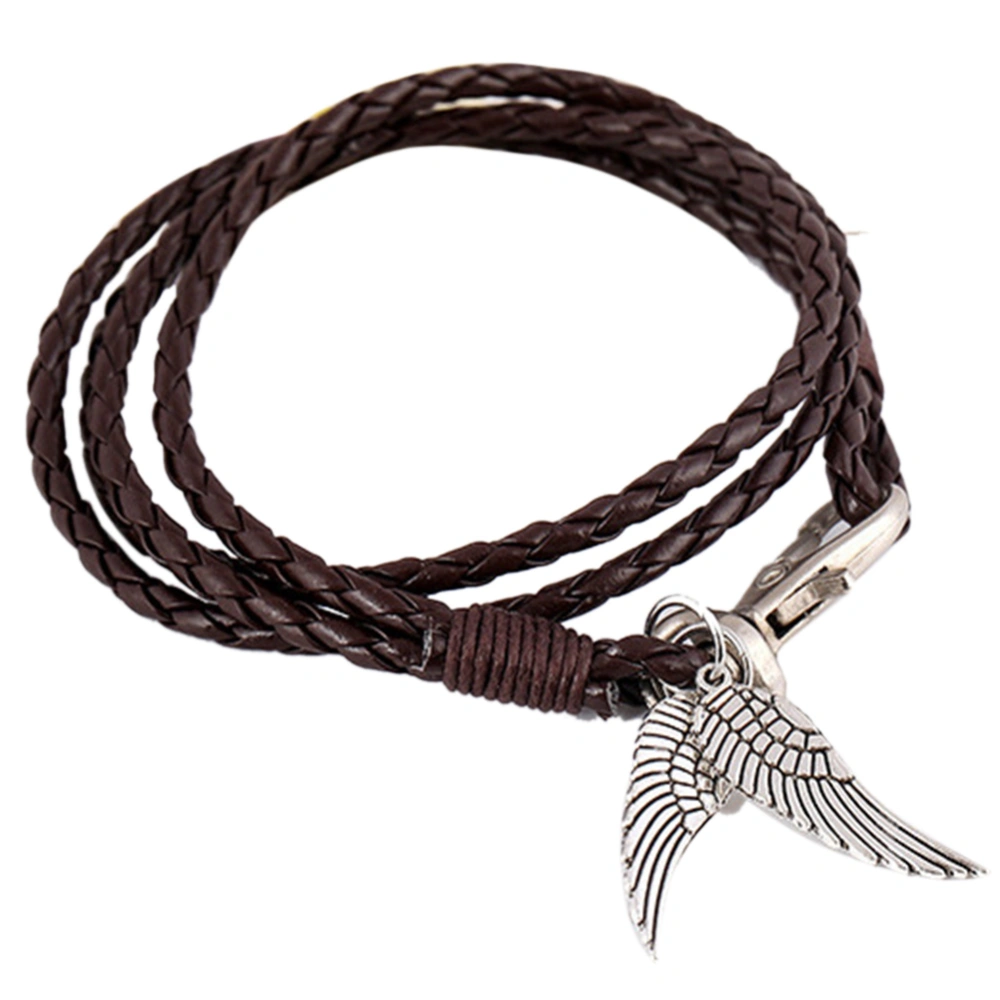 National Style Woven Vintage Alloy Wing Pendant Multilayers Bracelet Jewelry (Brown)