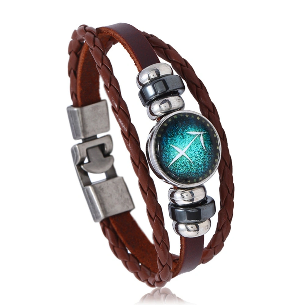 Unisex Vintage Style Bracelet 12 Constellations Faux Cowhide Alloy Woven Bracelet (Sagittarius)