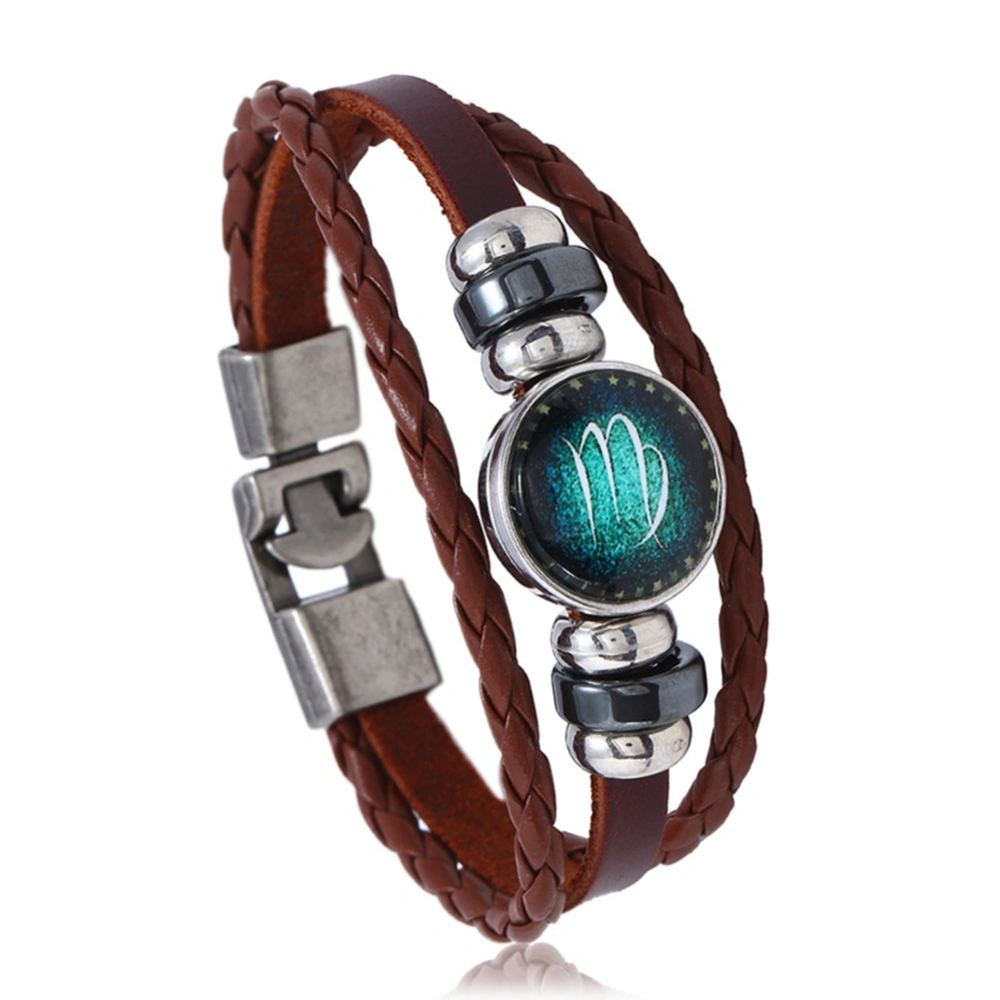 Unisex Vintage Style Bracelet 12 Constellations Faux Cowhide Alloy Woven Bracelet (Virgo)