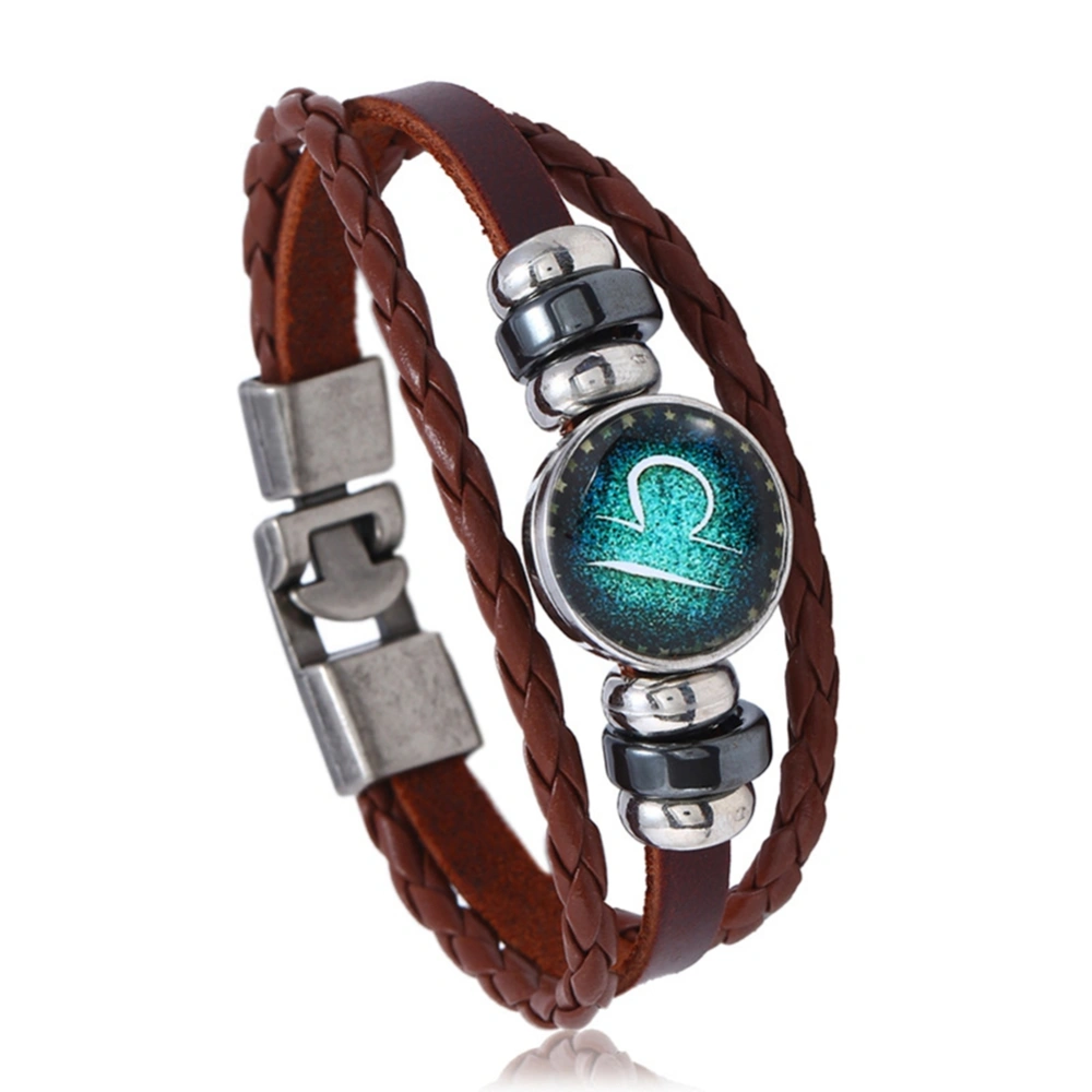 Unisex Vintage Style Bracelet 12 Constellations Faux Cowhide Alloy Woven Bracelet (Libra)