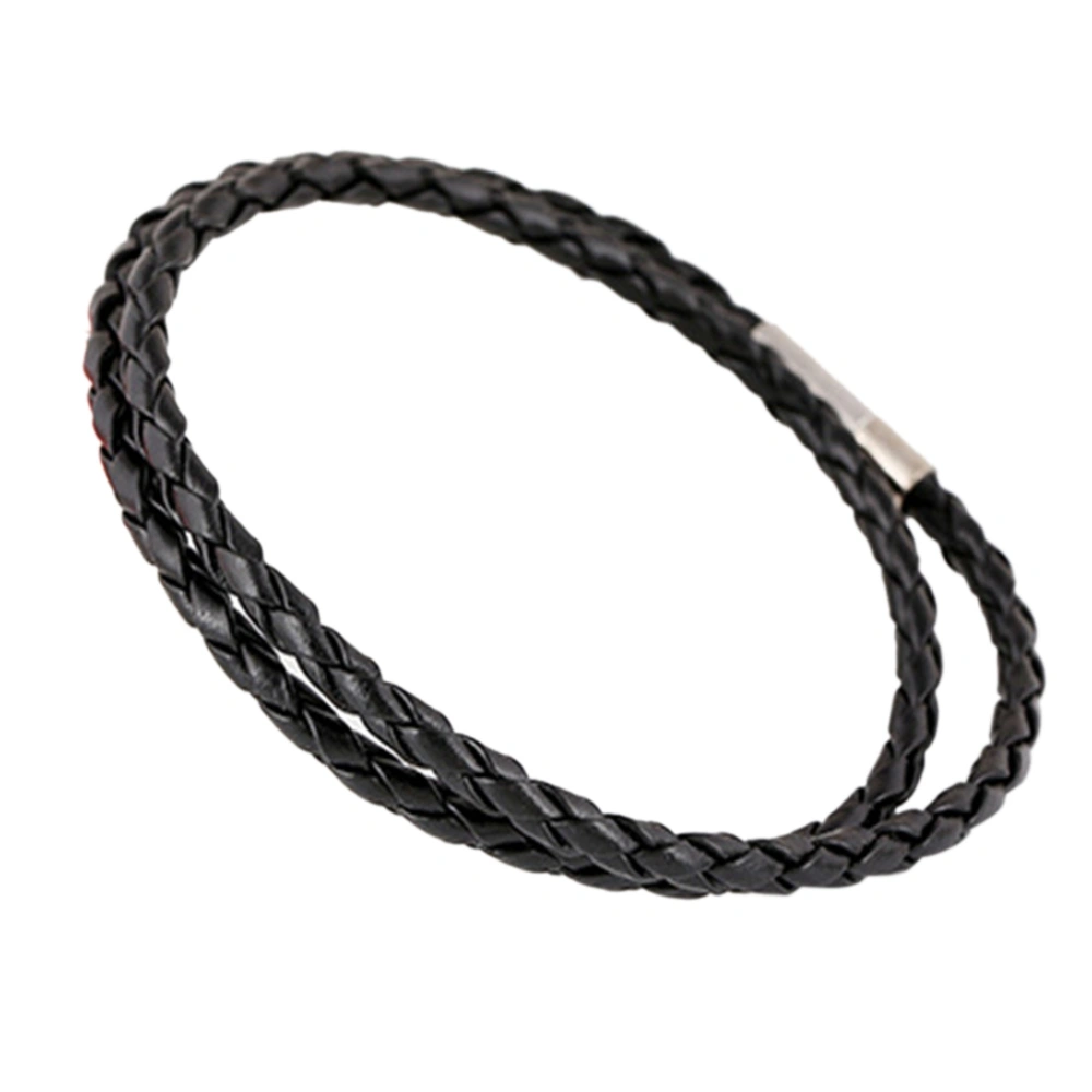 Vintage Style Colorful Bracelet Handmade Woven Alloy PU Leather Bracelet Jewelry (black)