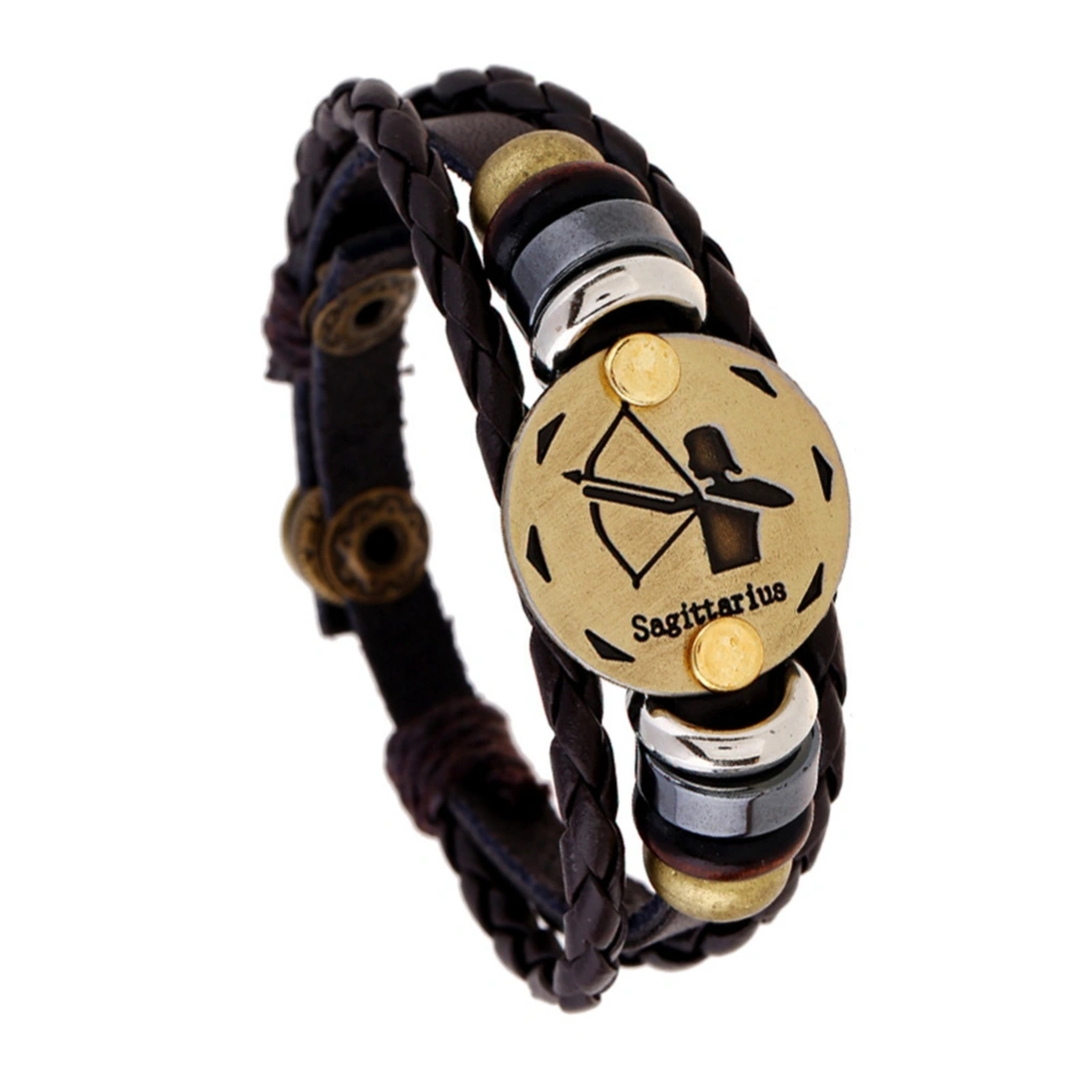 Vintage Punk Style Bracelet Adjustable Faux Cowhide Alloy PU Bracelet Jewelry (Sagittarius)