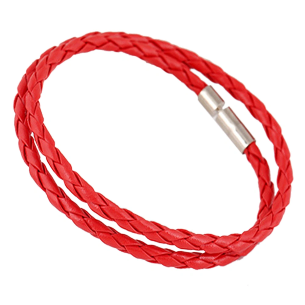 Vintage Style Colorful Bracelet Handmade Woven Alloy PU Leather Bracelet Jewelry (red)