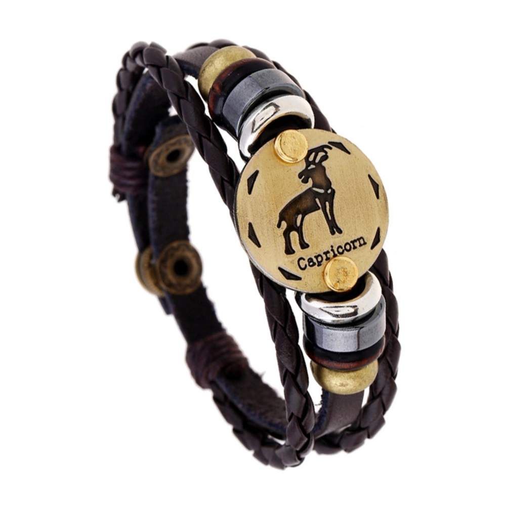 Vintage Punk Style Bracelet Adjustable Faux Cowhide Alloy PU Bracelet Jewelry (Capricorn)