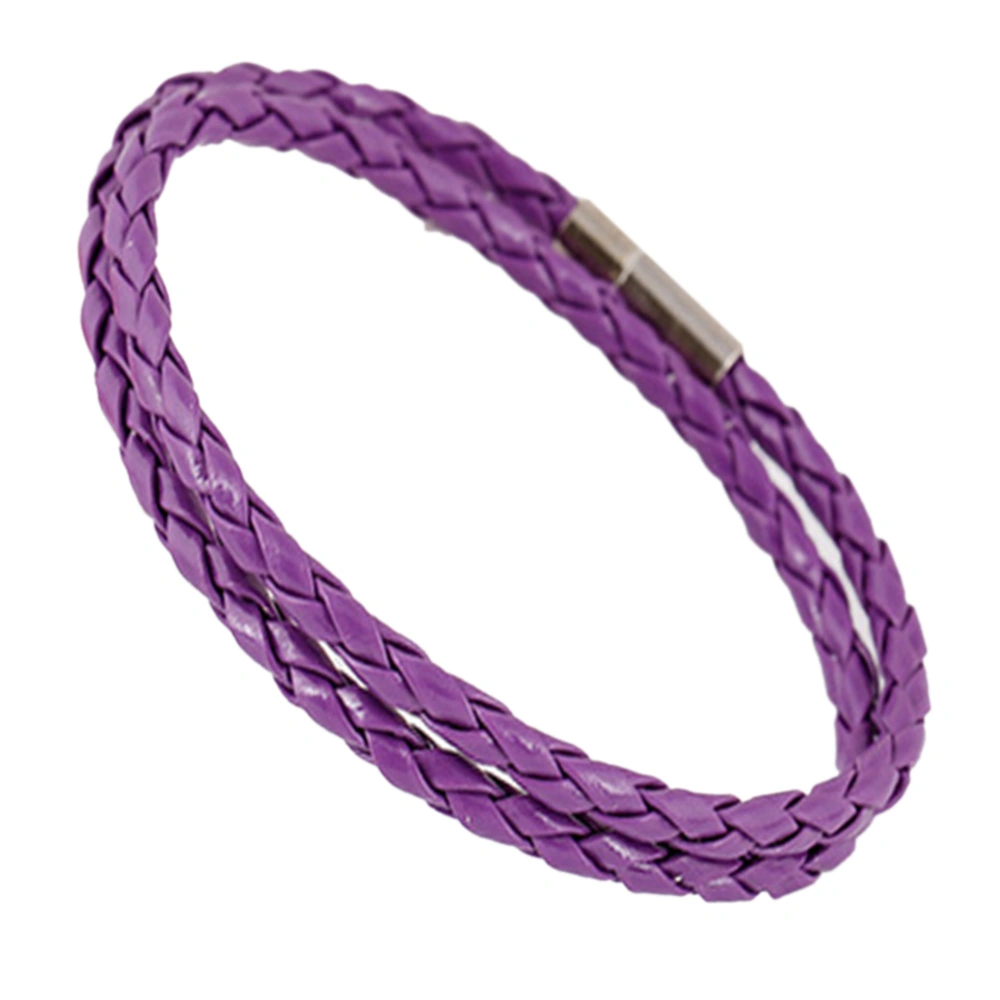 Vintage Style Colorful Bracelet Handmade Woven Alloy PU Leather Bracelet Jewelry (purple)