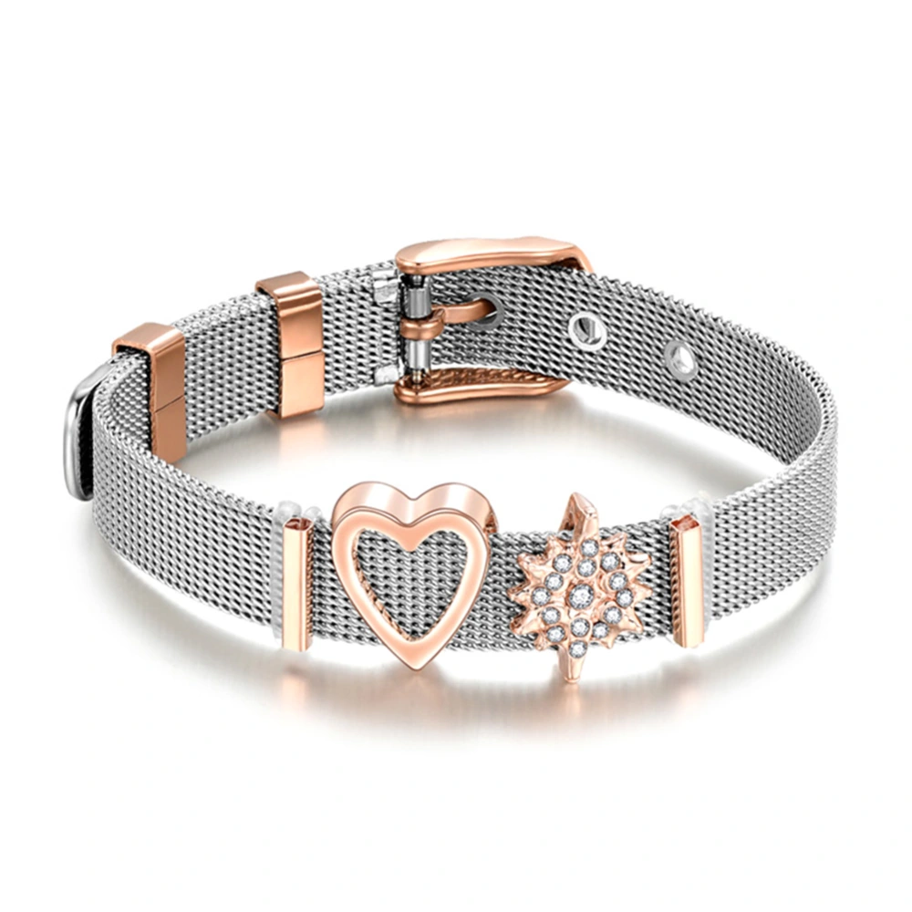 Fashion Stainless Steel Mesh Bracelet Band Women Adjustable Slide Charms Bangle (D)