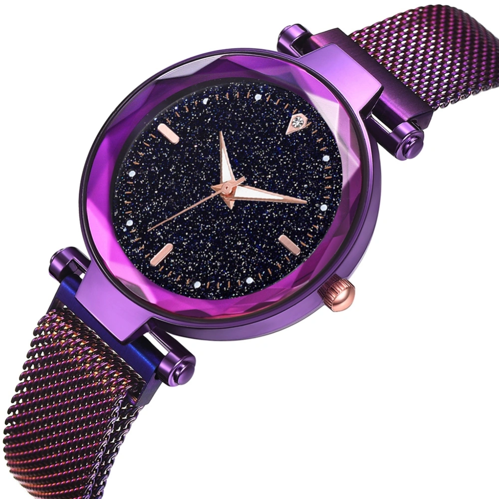 Simple Fashion Women Watch Starry Sky Quartz Alloy Magnet Wristwatch(Purple)