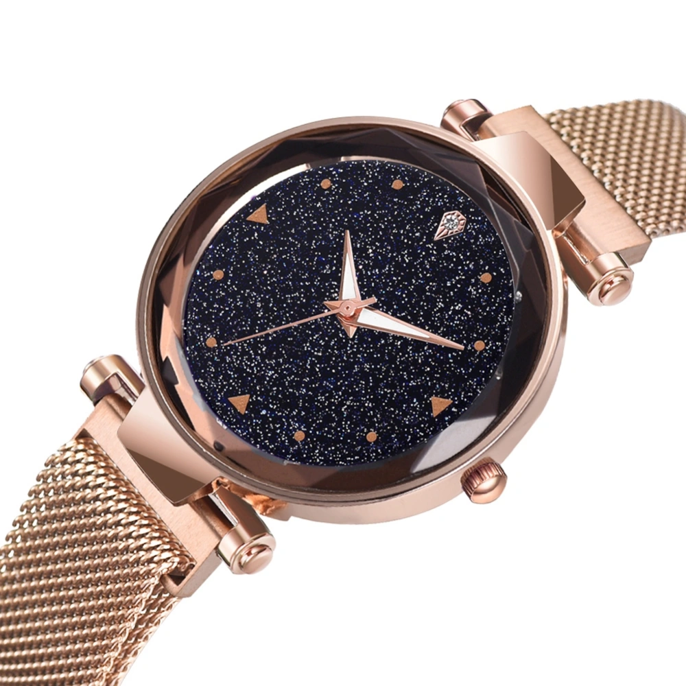 Casual Boy Girl Starry Sky Watch Fashion Quartz Alloy Magnet Wristwatch(Rose Gold)