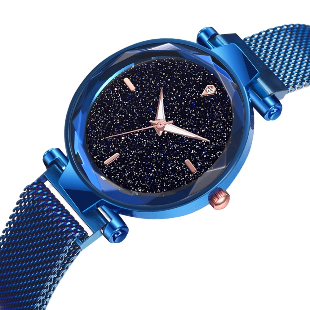 Stylish Women Lady Quartz Watch Starry Sky Alloy Magnet Wristwatch(Blue)