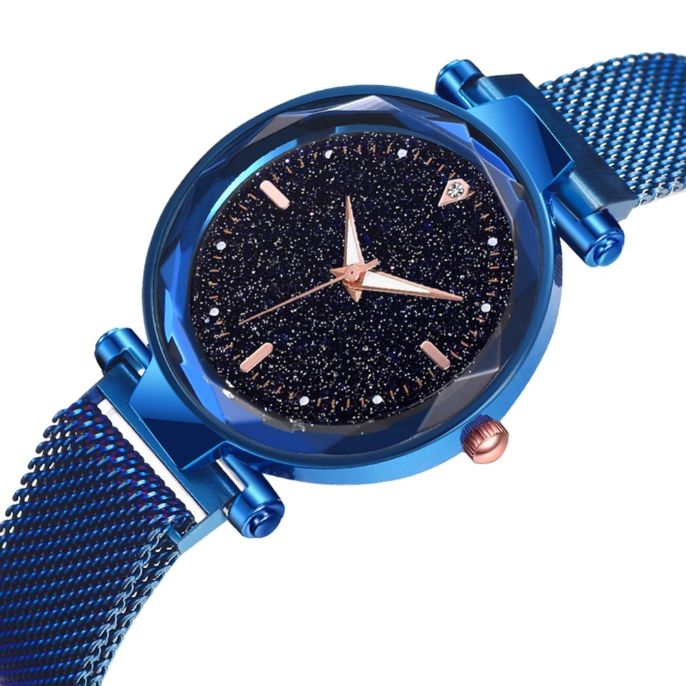 Simple Fashion Women Watch Starry Sky Quartz Alloy Magnet Wristwatch(Blue)