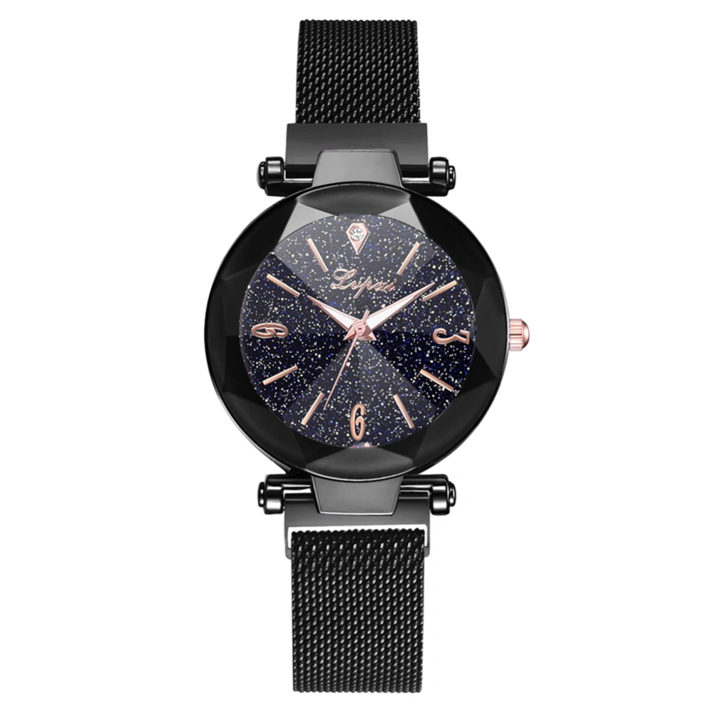 Fashionable Simple Women Casual Alloy Strap Quartz Wristwatch Watch(Black)