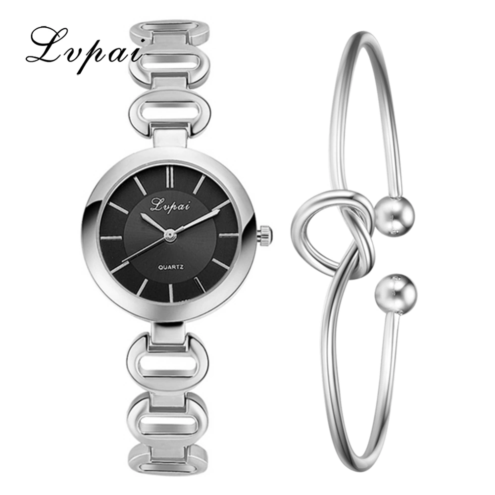 Fashionable Women Quartz Watch Casual Rhinestone Wristwatch Elegant Bracelet Silver Black