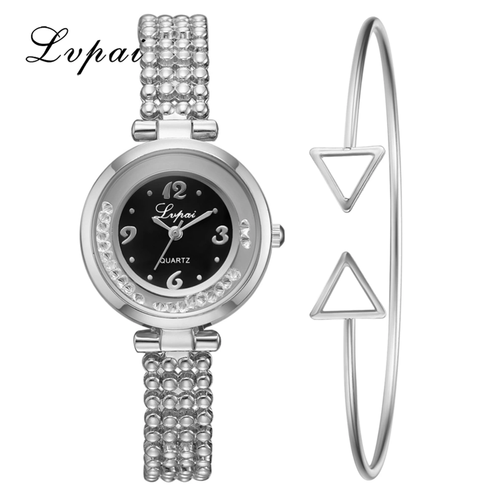 Fashionable Women Quartz Watch Casual Rhinestone Wristwatch Elegant Bracelet Silver Black