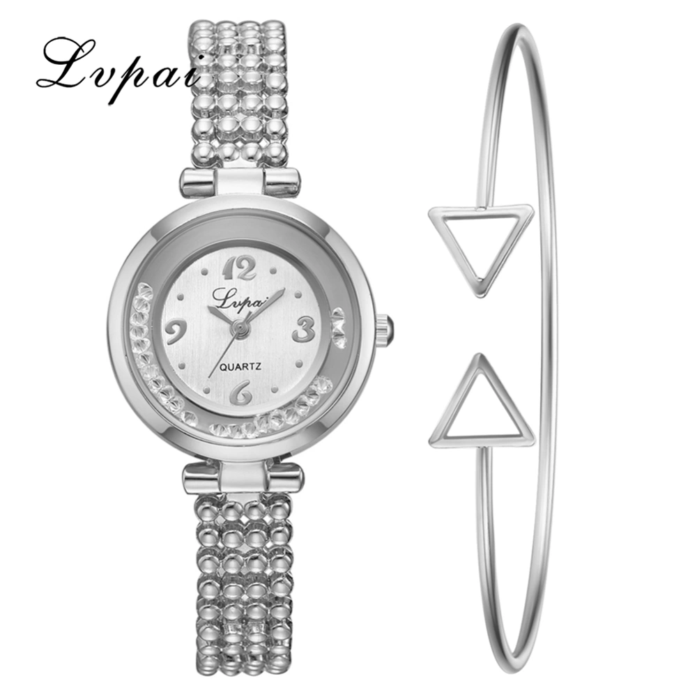 Fashionable Women Quartz Watch Casual Rhinestone Wristwatch Elegant Bracelet Silver White