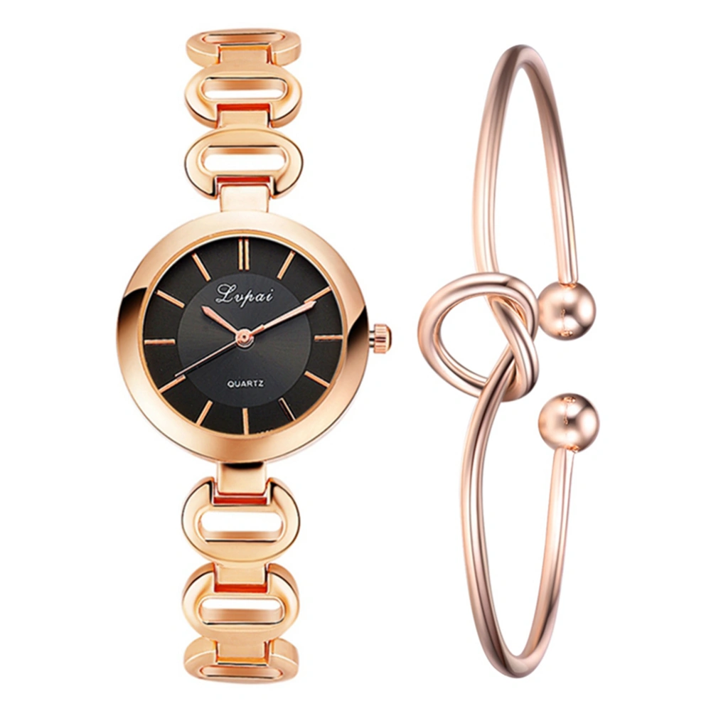 Fashionable Women Quartz Watch Casual Rhinestone Wristwatch Elegant Bracelet Rose Gold Black