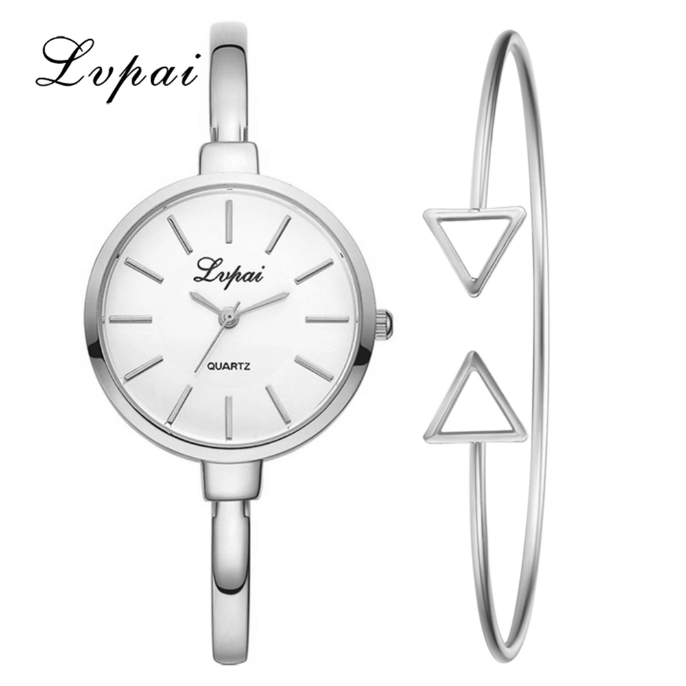 Ivpai Alloy Strap Quartz Watch Decoration Female Watch with Bracelet (Silver White)