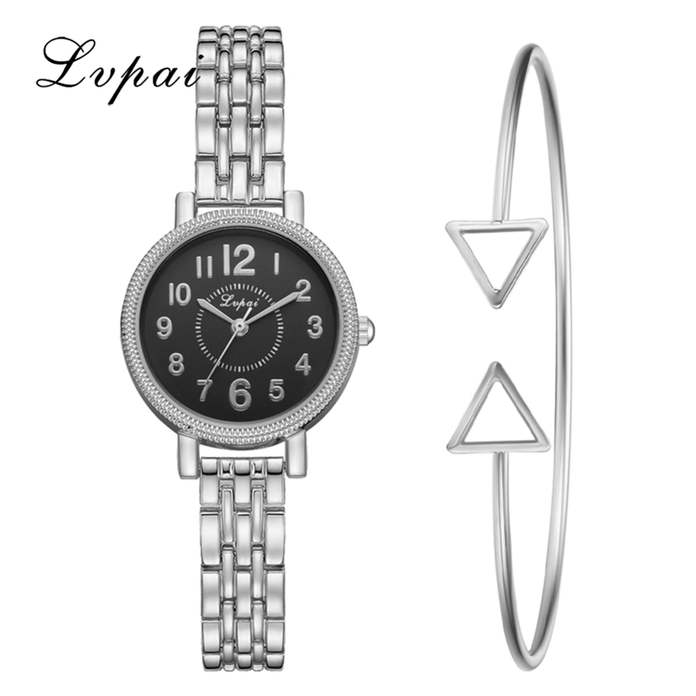 Ivpai Alloy Strap Quartz Watch Roman numeral Dial Female Watch with Bracelet (Silver Black)