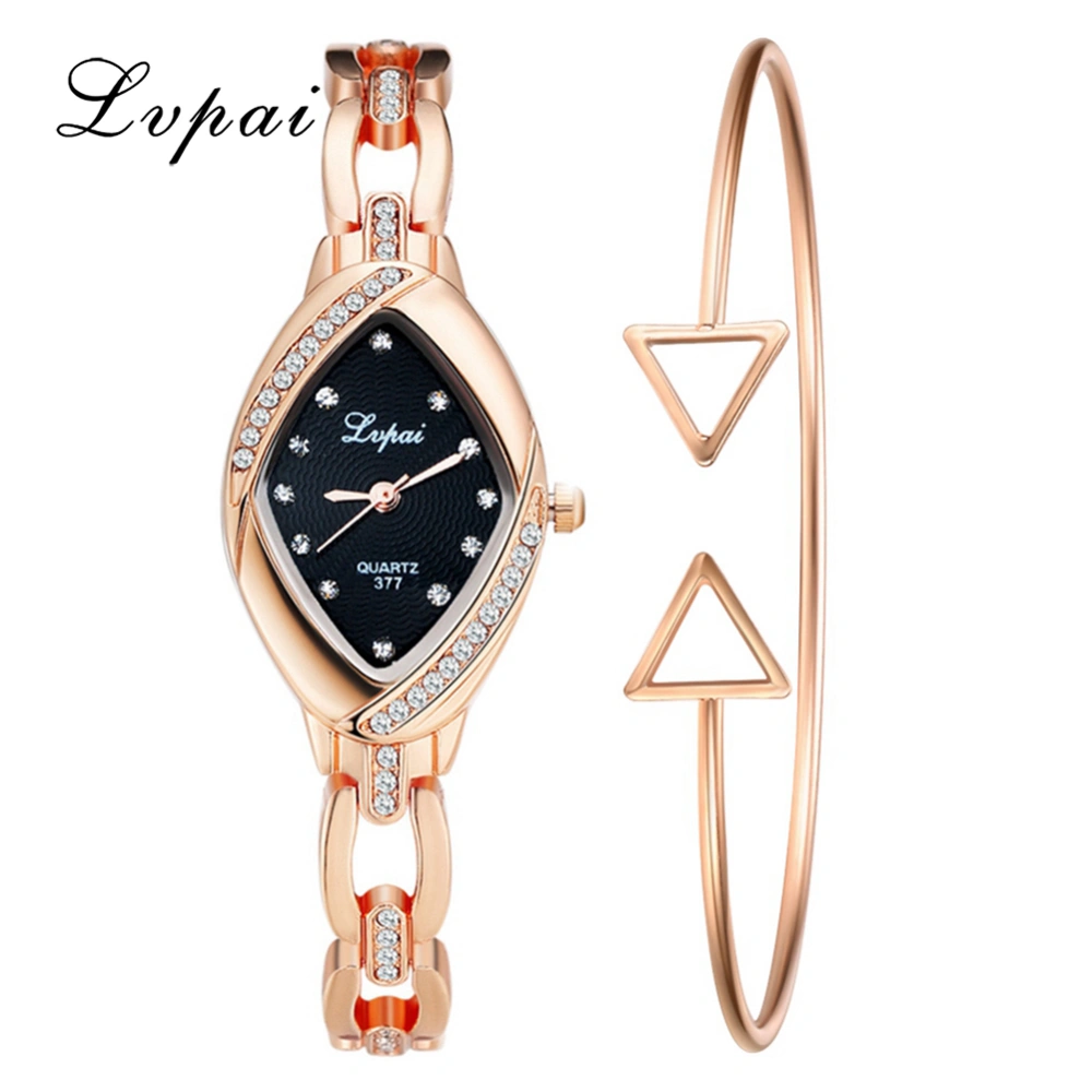 Fashionable Alloy Strap Rhombus Dial Analog Display Quartz Bracelet Set Women Wristwatch #04