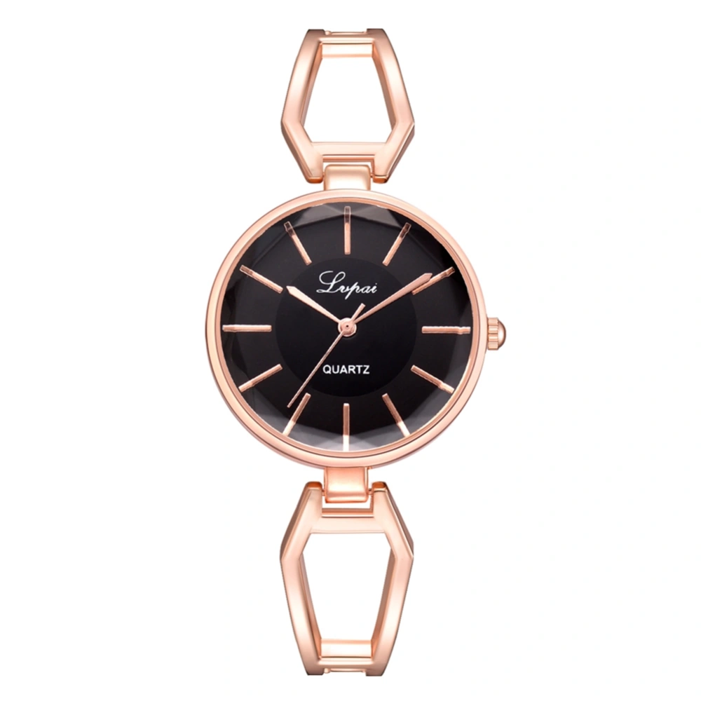 Fashion Steel Strap Quartz Watch Simple Round Dial Women Wristwatch(Rose gold black)