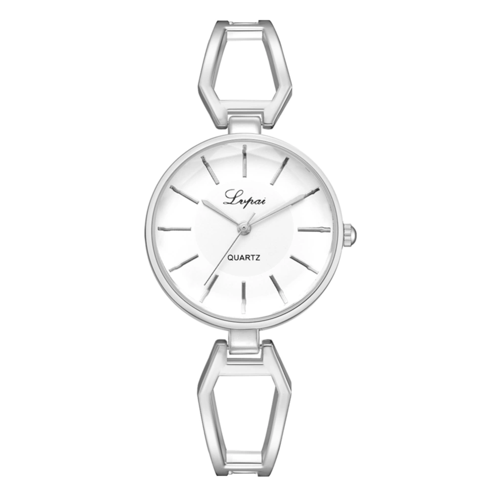 Fashion Steel Strap Quartz Watch Simple Round Dial Women Wristwatch(Silvery white)