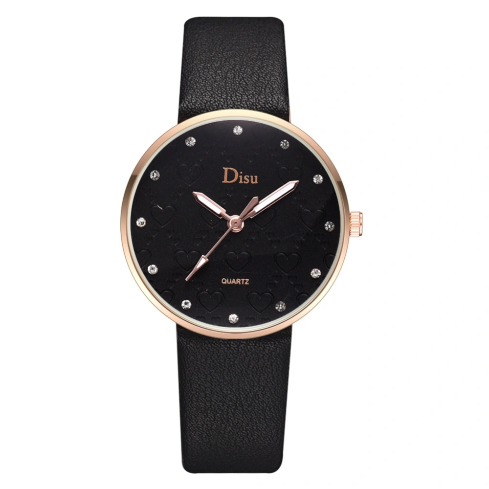 Casual Women Lady Fashion Quartz Watch Retro Style PU Leather Wristwatch(Black)