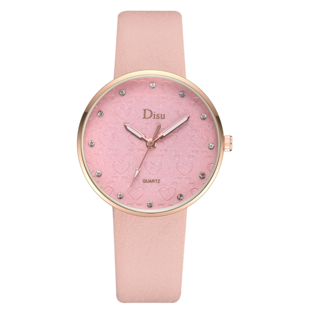 Casual Women Lady Fashion Quartz Watch Retro Style PU Leather Wristwatch(Pink)