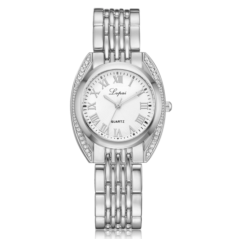 lvpai Women Watch Fashion Roman Numerals Dial Rhinestone Quartz Wristwatch (Silver White)