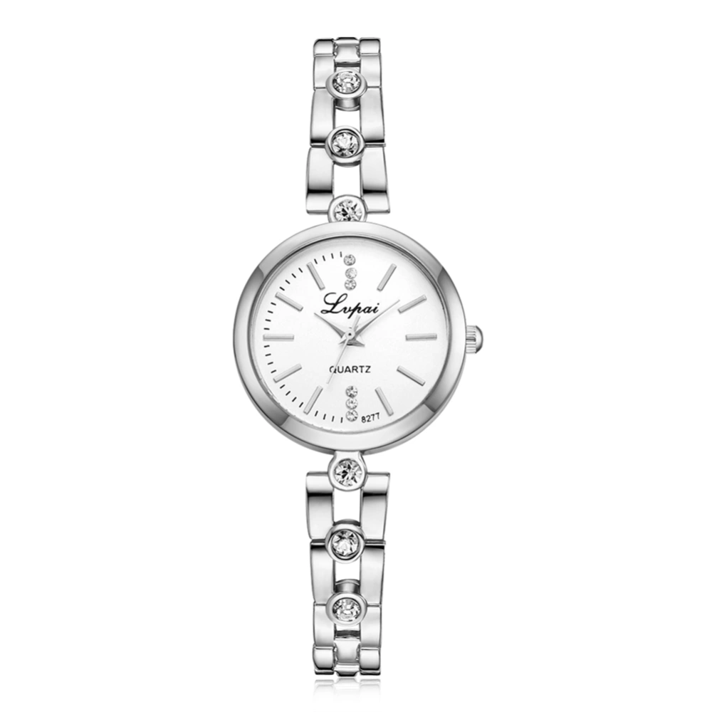 lvpai Women Bracelet Watch Fashion Round Dial Rhinestone Quartz Wristwatch (Silver White)