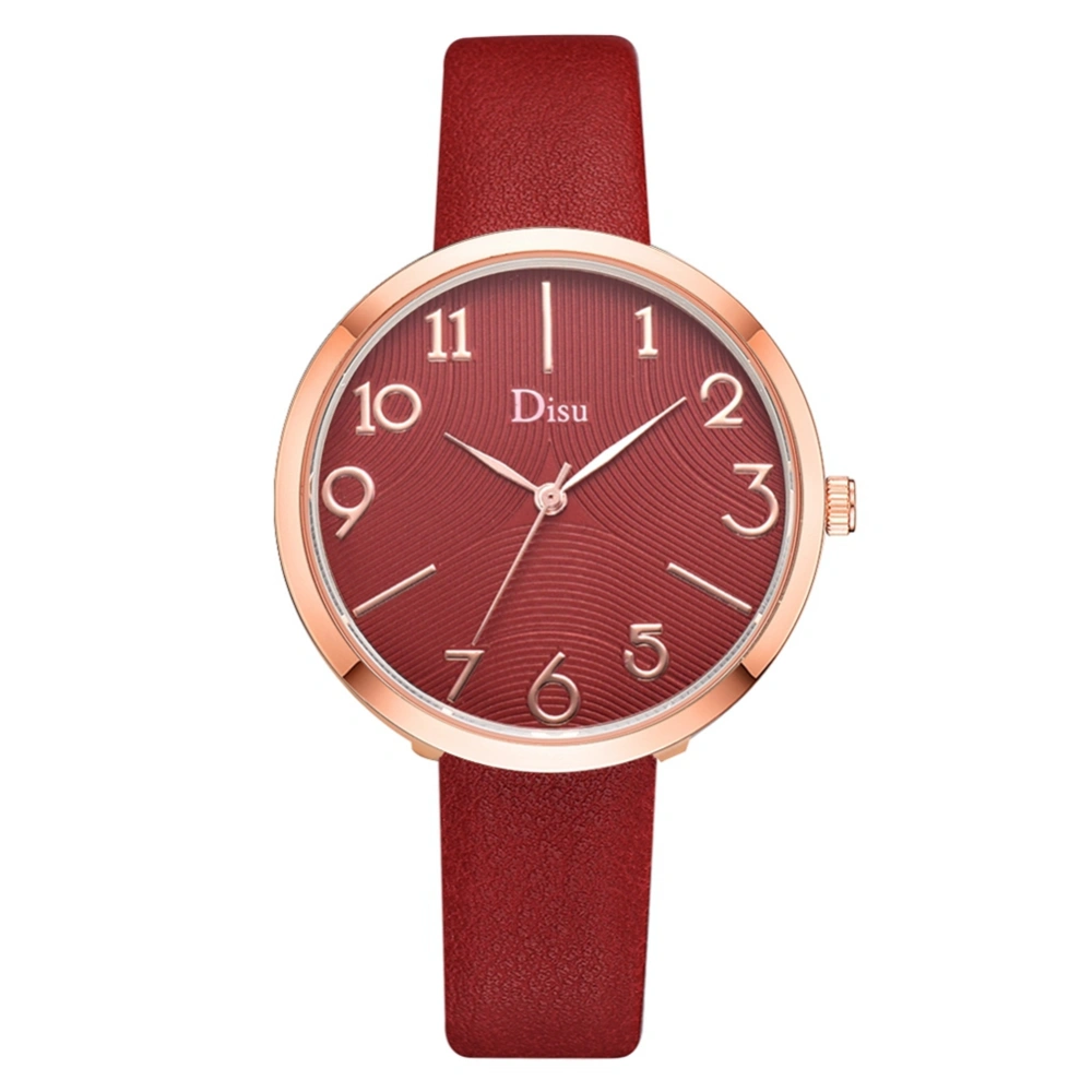 Classic Female Alloy Watch Artificial Leather Belt Unisex Simple Quartz Wristwatch( Red )