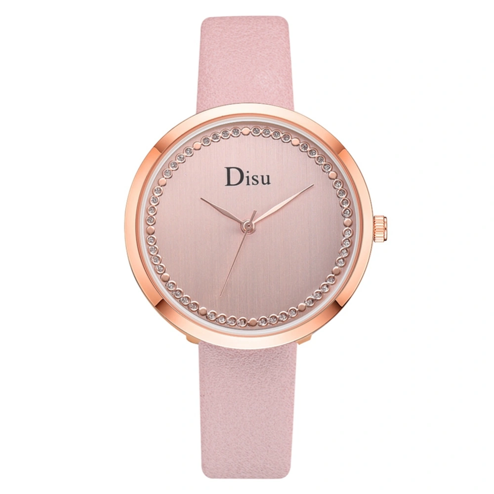 Fashionable Simple Female Alloy Watch Artificial Leather Belt Casual Quartz Wristwatch( Pink )