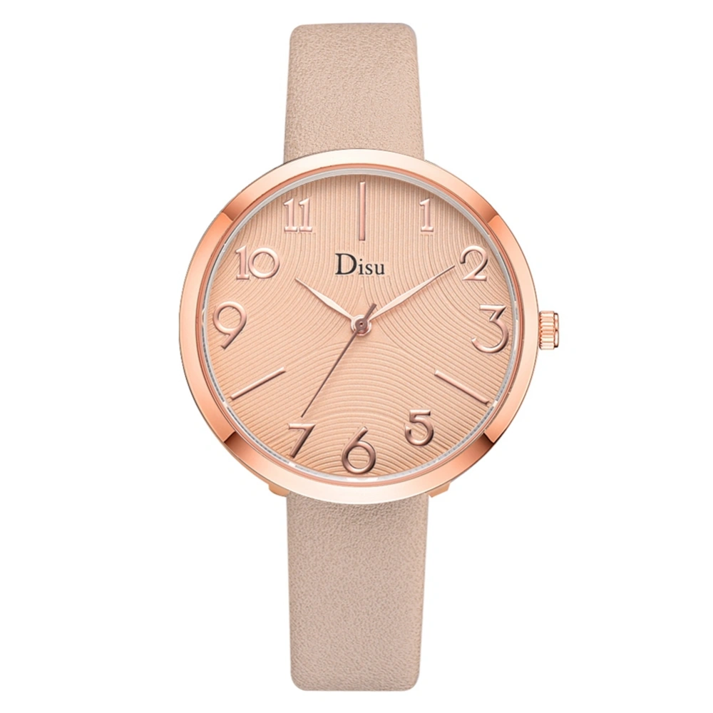 Classic Female Alloy Watch Artificial Leather Belt Unisex Simple Quartz Wristwatch( Beige )