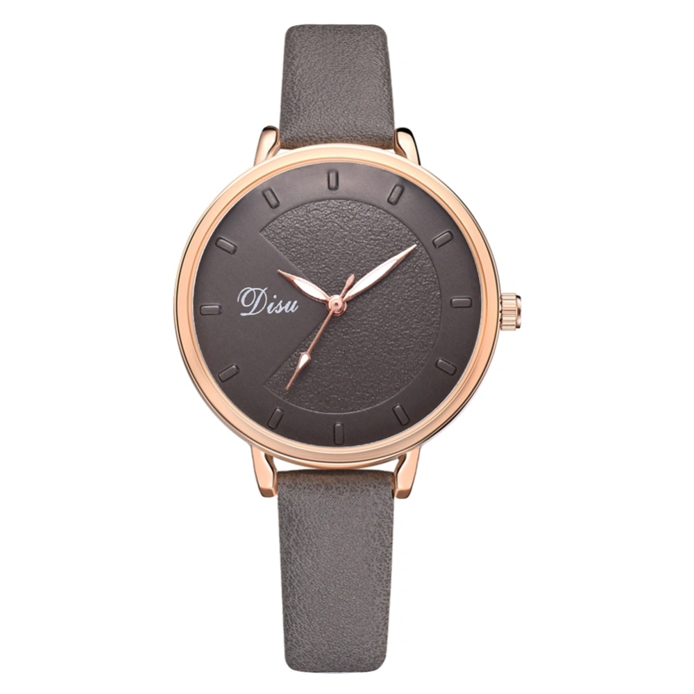 Simple Female Alloy Watch Artificial Leather Belt Solid Color Casual Quartz Wristwatch( Grey )