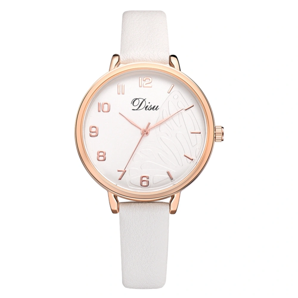 Fashionable Female Alloy Watch Artificial Leather Belt Casual Quartz Wristwatch( White )