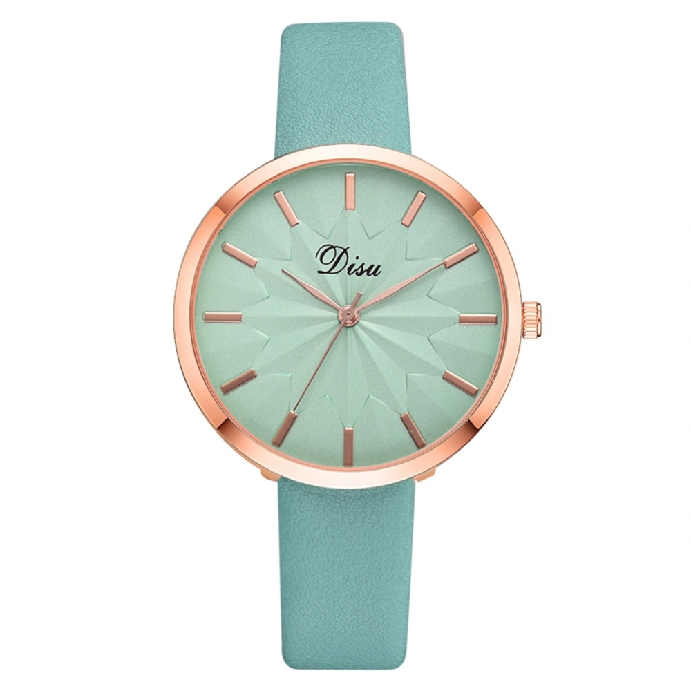 Personalized Female Alloy Watch Artificial Leather Belt Casual Quartz Wristwatch( Sky Blue )