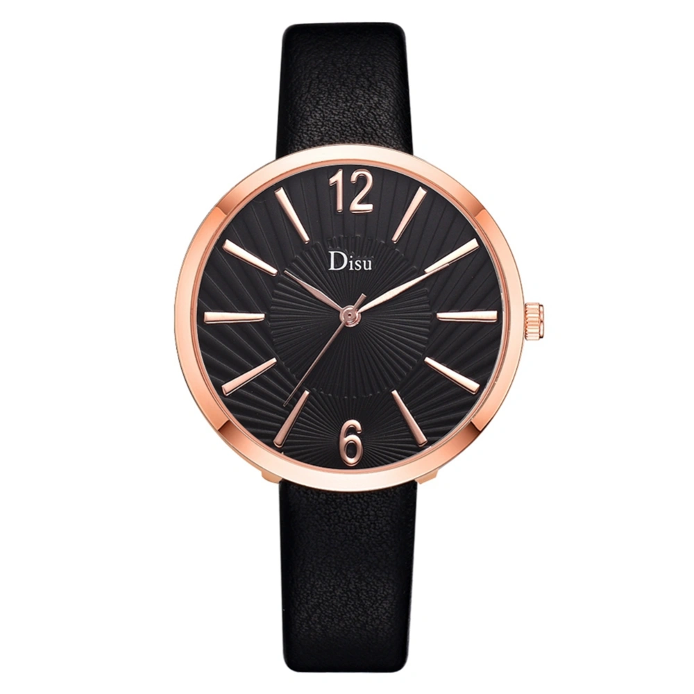 Personalized Alloy Watch Artificial Leather Belt Female Elegant Quartz Wristwatch( Black )