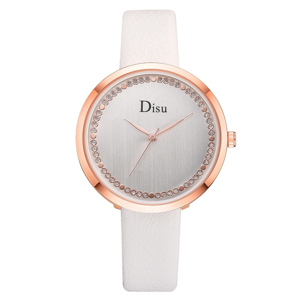 Fashionable Simple Female Alloy Watch Artificial Leather Belt Casual Quartz Wristwatch( White )