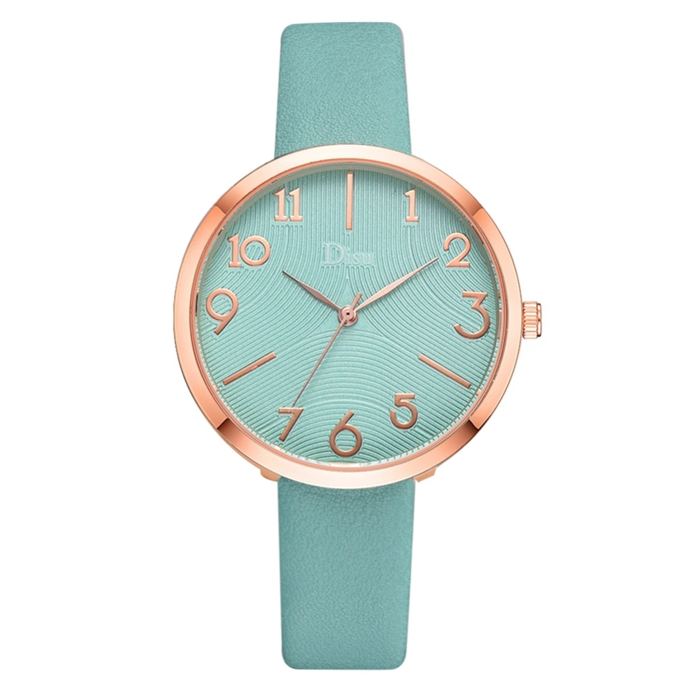 Classic Female Alloy Watch Artificial Leather Belt Unisex Simple Quartz Wristwatch( Sky Blue )