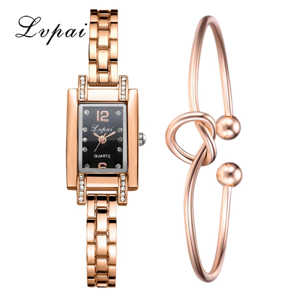 Fashionable Female Quartz Watch Casual Exquisite Ladies Bracelet Wristwatch( Rose Gold Black )