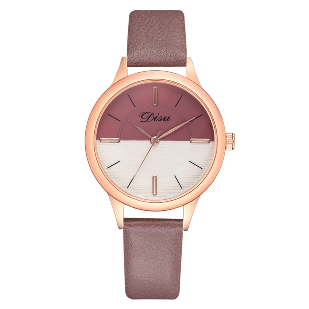 Fashionable Casual Watch Artificial Leather Belt Female Alloy Quartz Wristwatch( Beige )