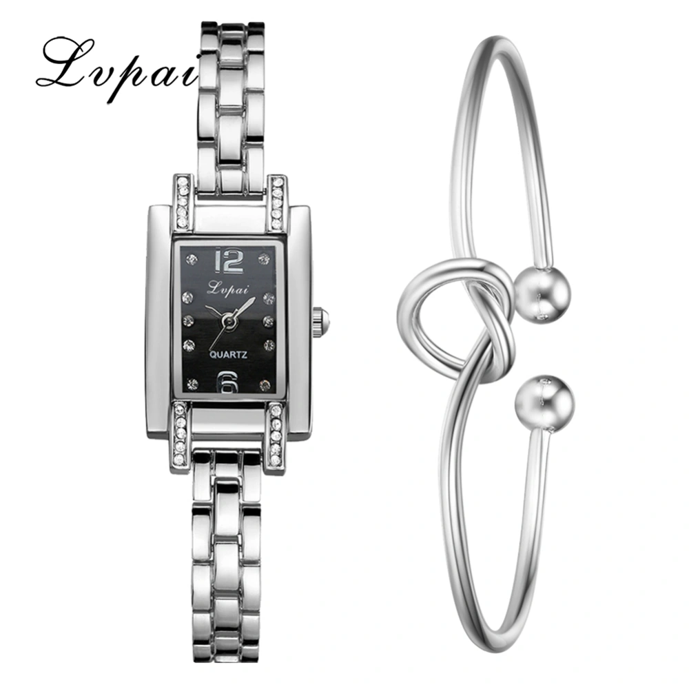 Fashionable Female Quartz Watch Casual Exquisite Ladies Bracelet Wristwatch( Silver Black )