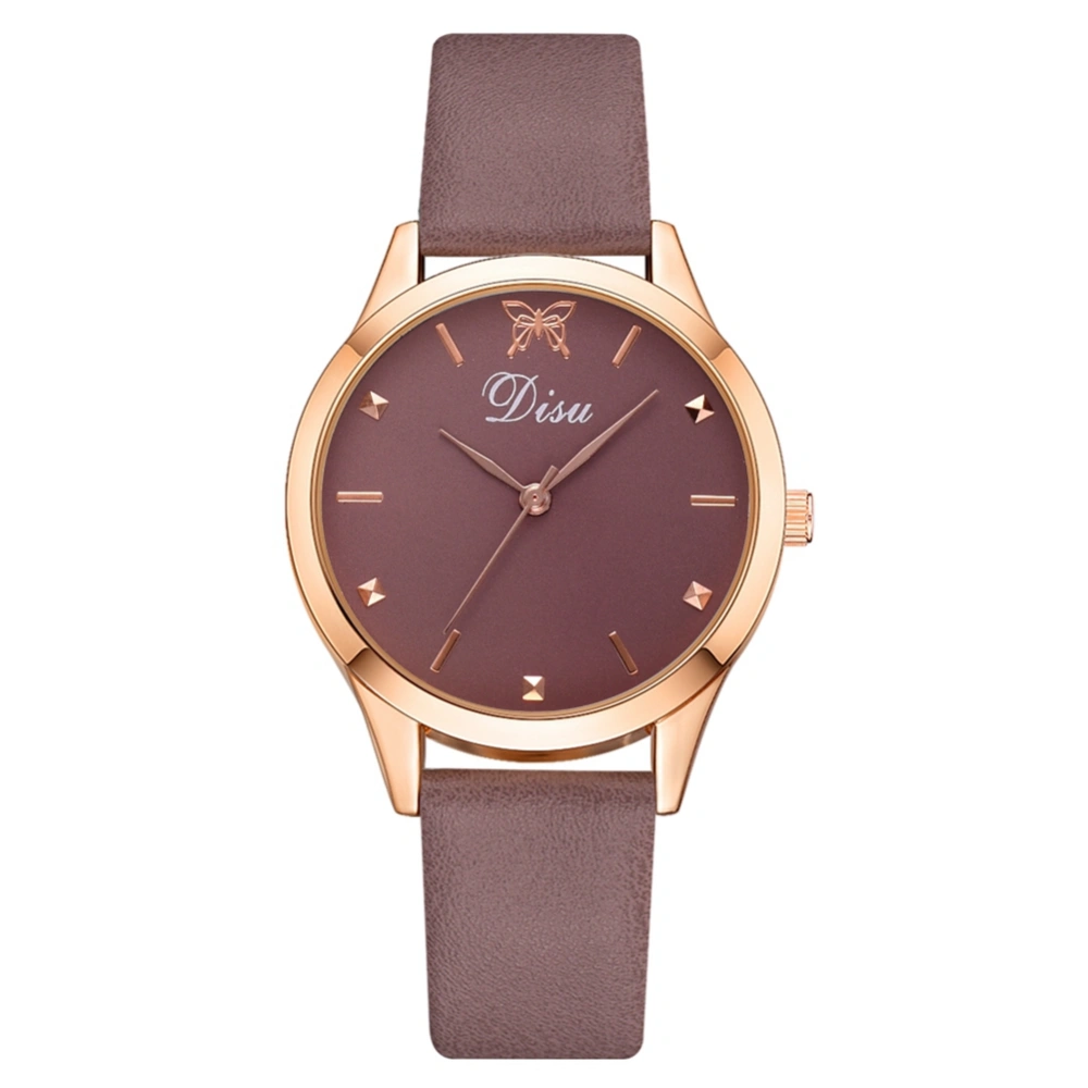 Fashionable Simple Watch Artificial Leather Belt Female Alloy Quartz Wristwatch( Beige )