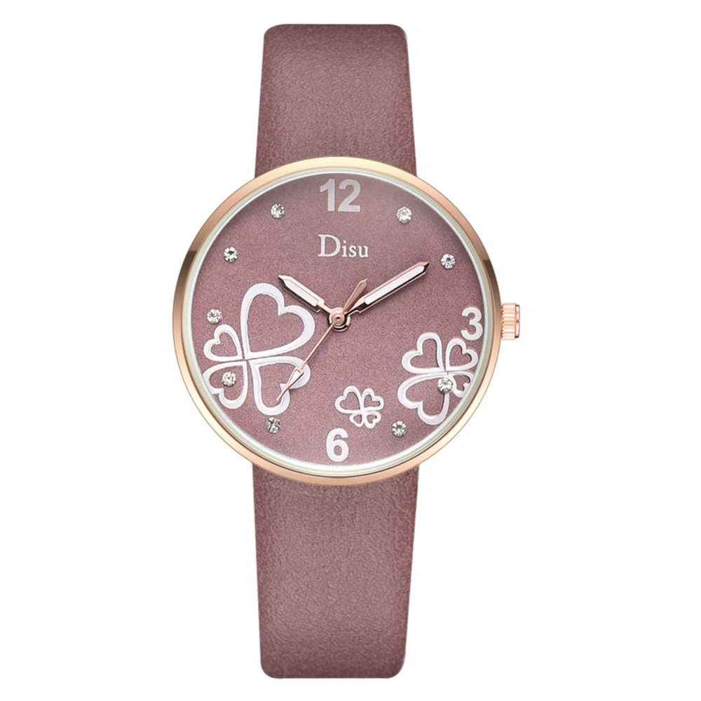 Fashionable Female Alloy Watch Artificial Leather Belt Ladies Casual Quartz Wristwatch( Beige )